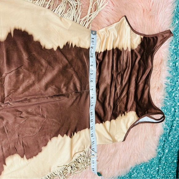 U Neck Cutout Wide Leg Side Fringed Sleeveless Jumpsuit-Brown/Tan - Picture 7 of 15